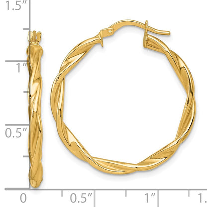 14k Yellow Gold Polished Twist Hoop Earrings Gift for Women
