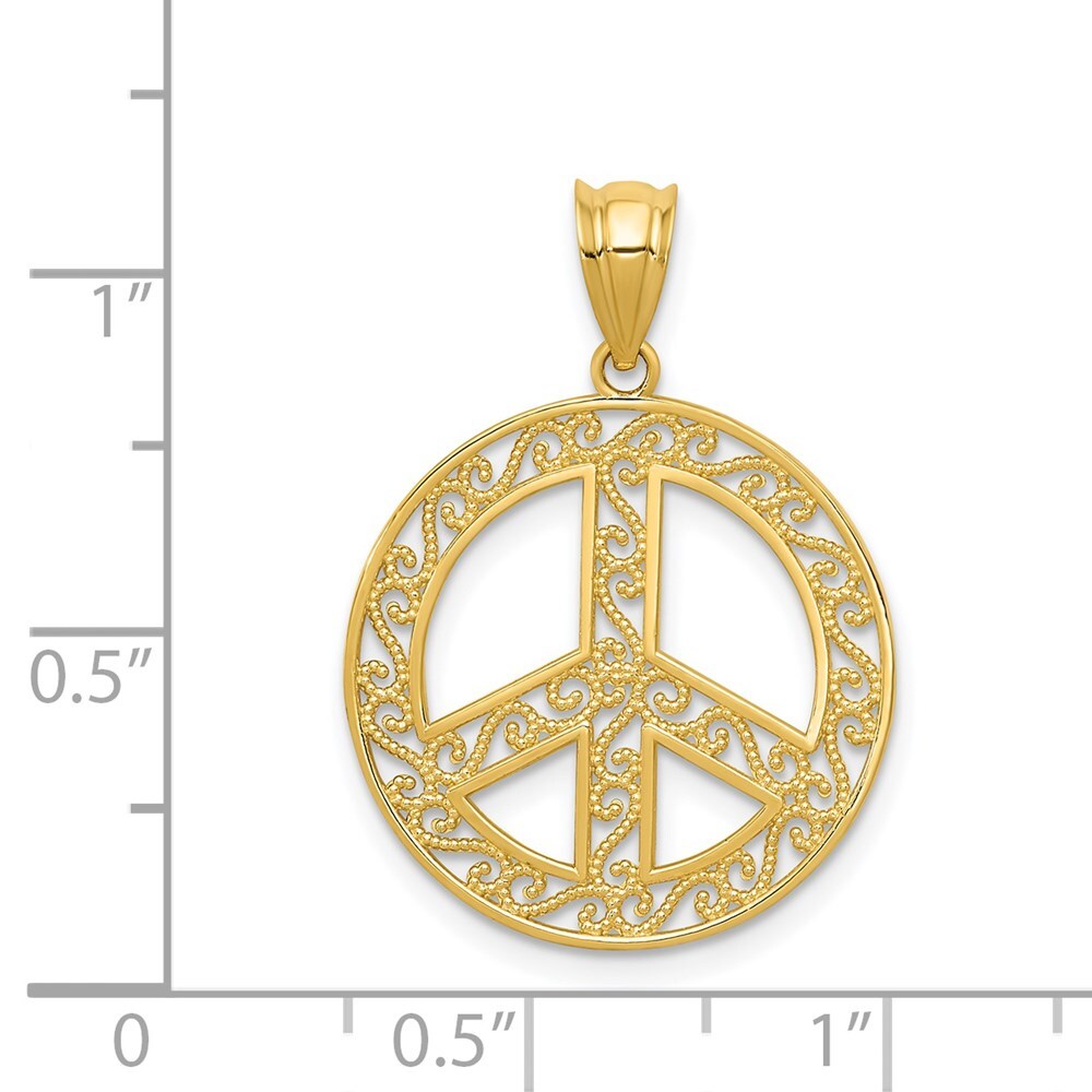 14k Yellow Gold Filigree Peace Sign Pendant for Women
