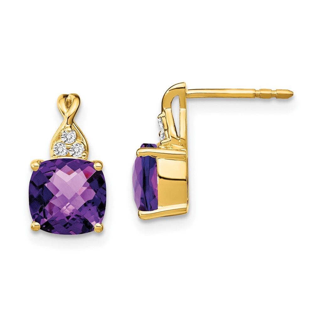 14k Yellow Gold Checkerboard Amethyst and Diamond Drop & Dangle Earrings