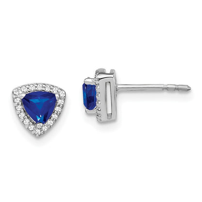 14k White Gold Trillion Sapphire and Diamond Halo Stud Earrings