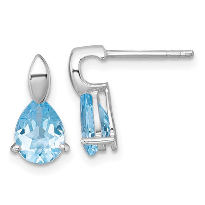 Sterling Silver Rhodium-plated Polished Pear Blue Topaz Teardrop Earrings