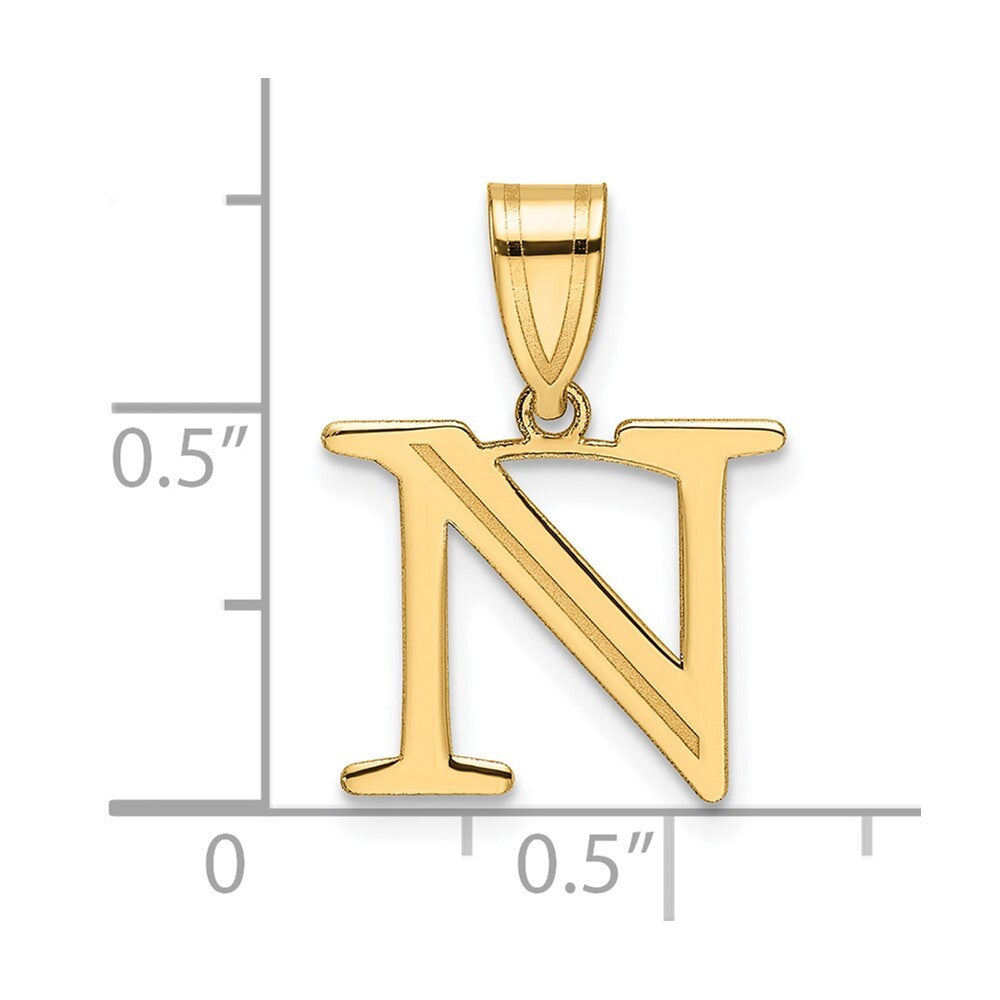 14k Yellow Gold Polished Etched Letter N Initial Pendant for Women