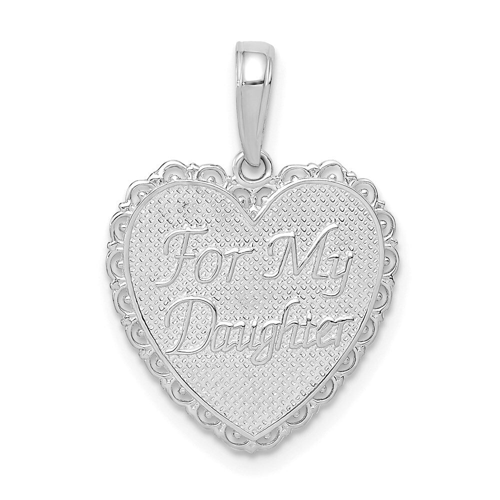 14k White Gold Reversible FOR MY DAUGHTER Heart Pendant for Women