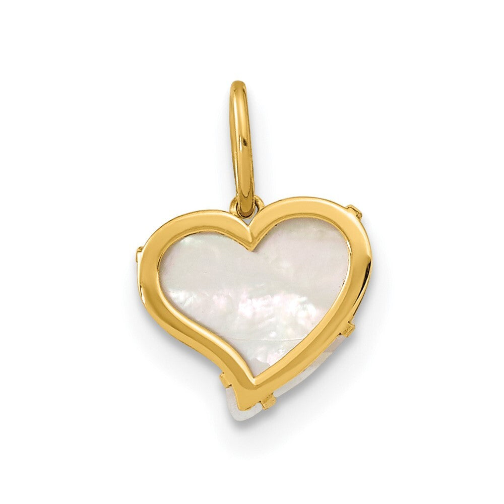 14k Yellow Gold Polished Mother of Pearl Heart Pendant for Women