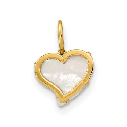 14k Yellow Gold Polished Mother of Pearl Heart Pendant for Women