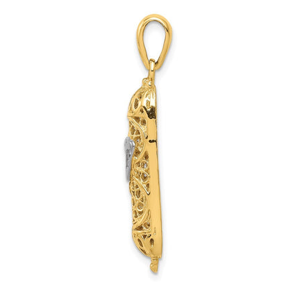 14k Yellow Gold  White Rhodium 3D Mezuzah Shin Charm Pendant for Women