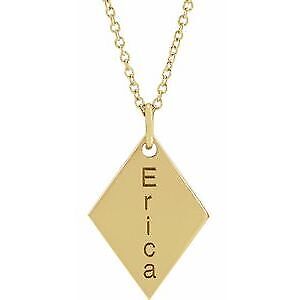 14k Yellow Gold Engravable Diamond-Shaped 16-18" Necklace