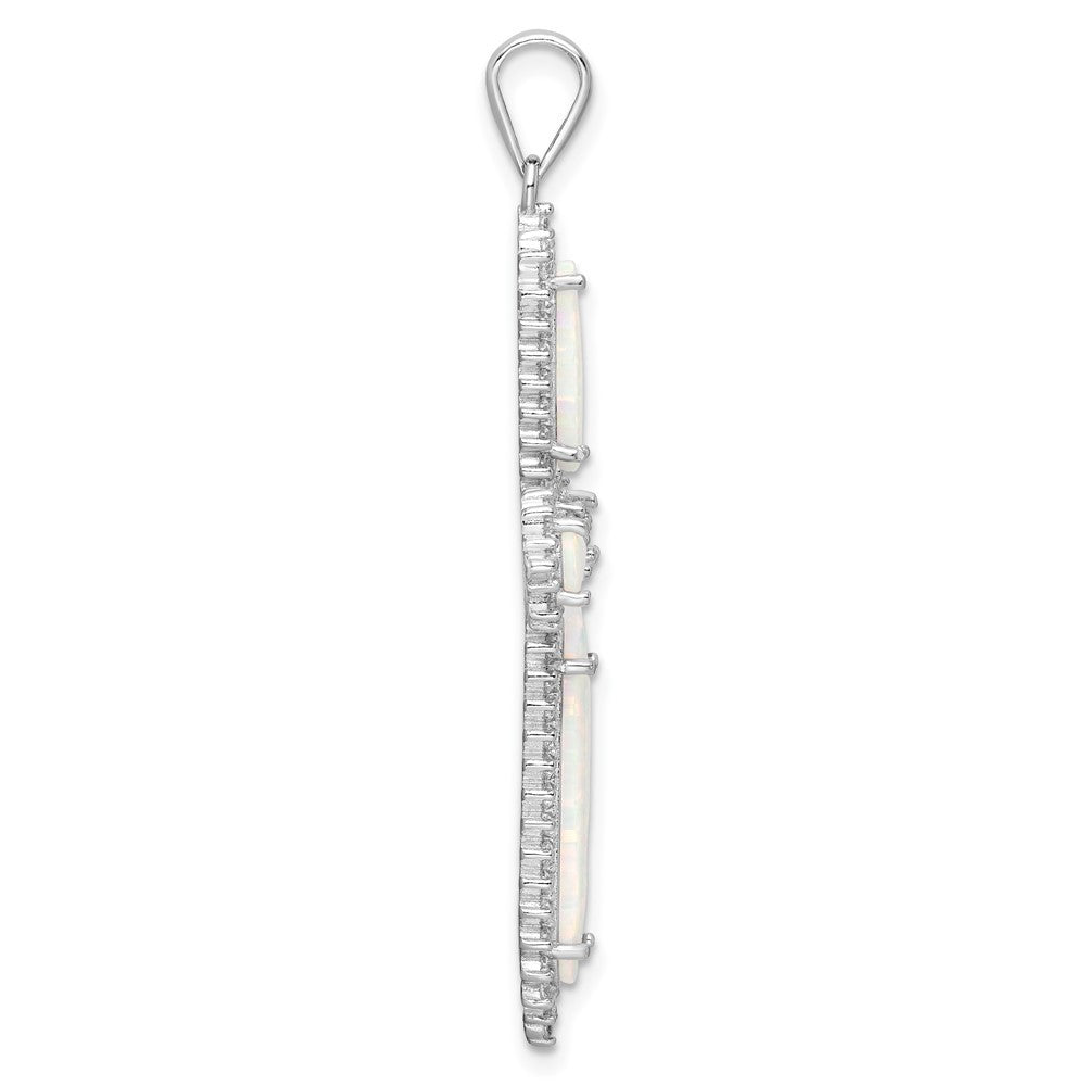Sterling Silver White Created Opal & Cubic Zirconia Border Cross Pendant