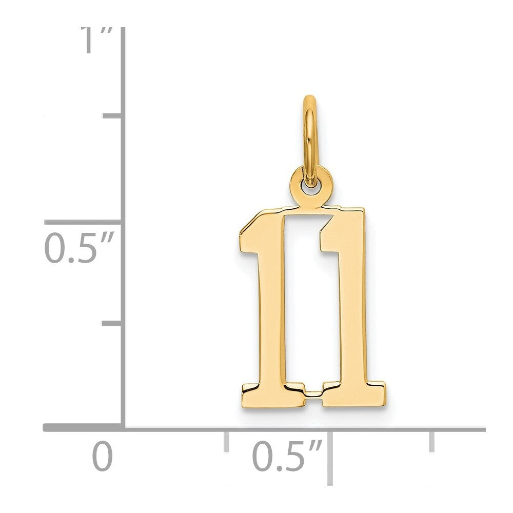 14k Yellow Gold Small Elongated Number 11 Charm Pendant for Women