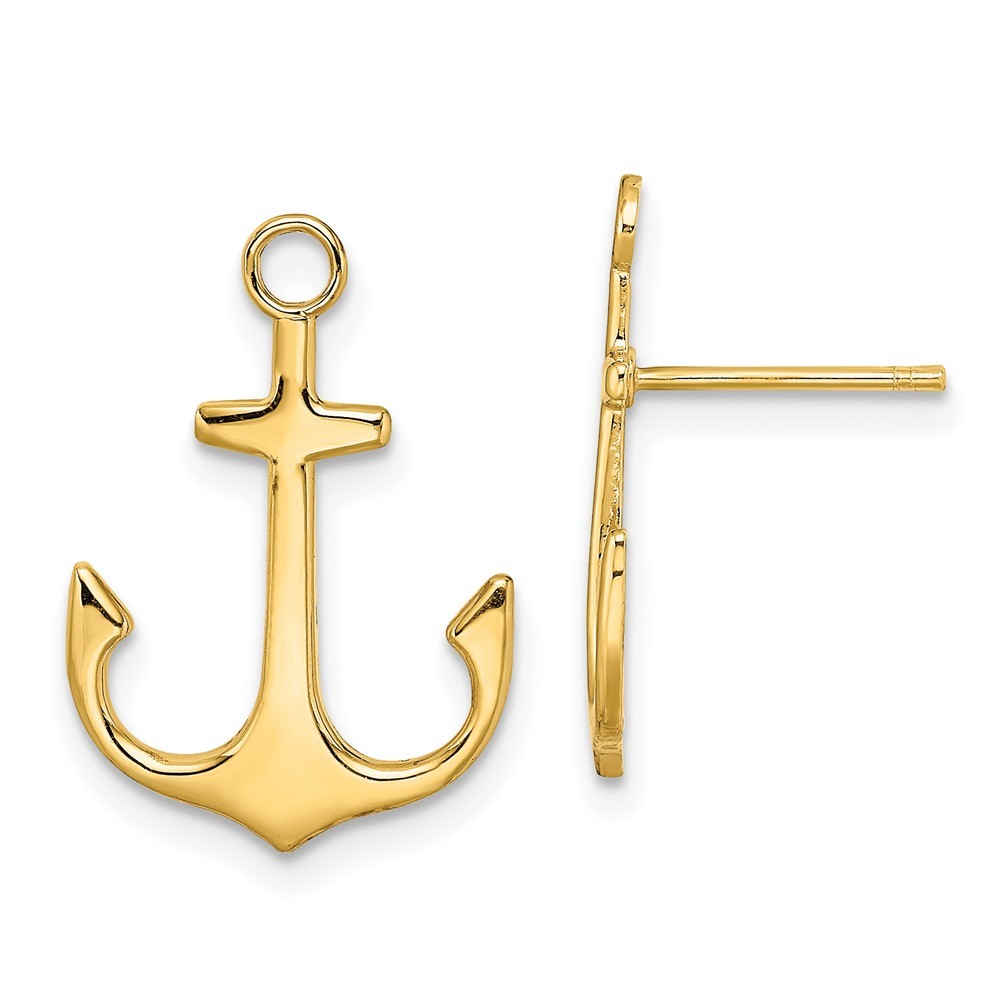 14k Yellow Gold Polished  2-D Anchor Earrings