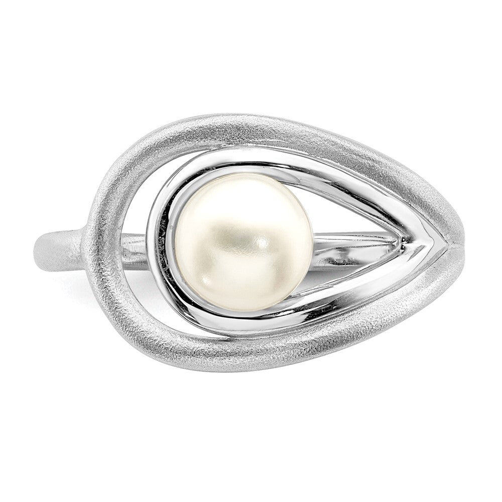 Sterling Silver Rhodium-plated Polished & Brushed (6-7mm) FWC Pearl Ring Size 6
