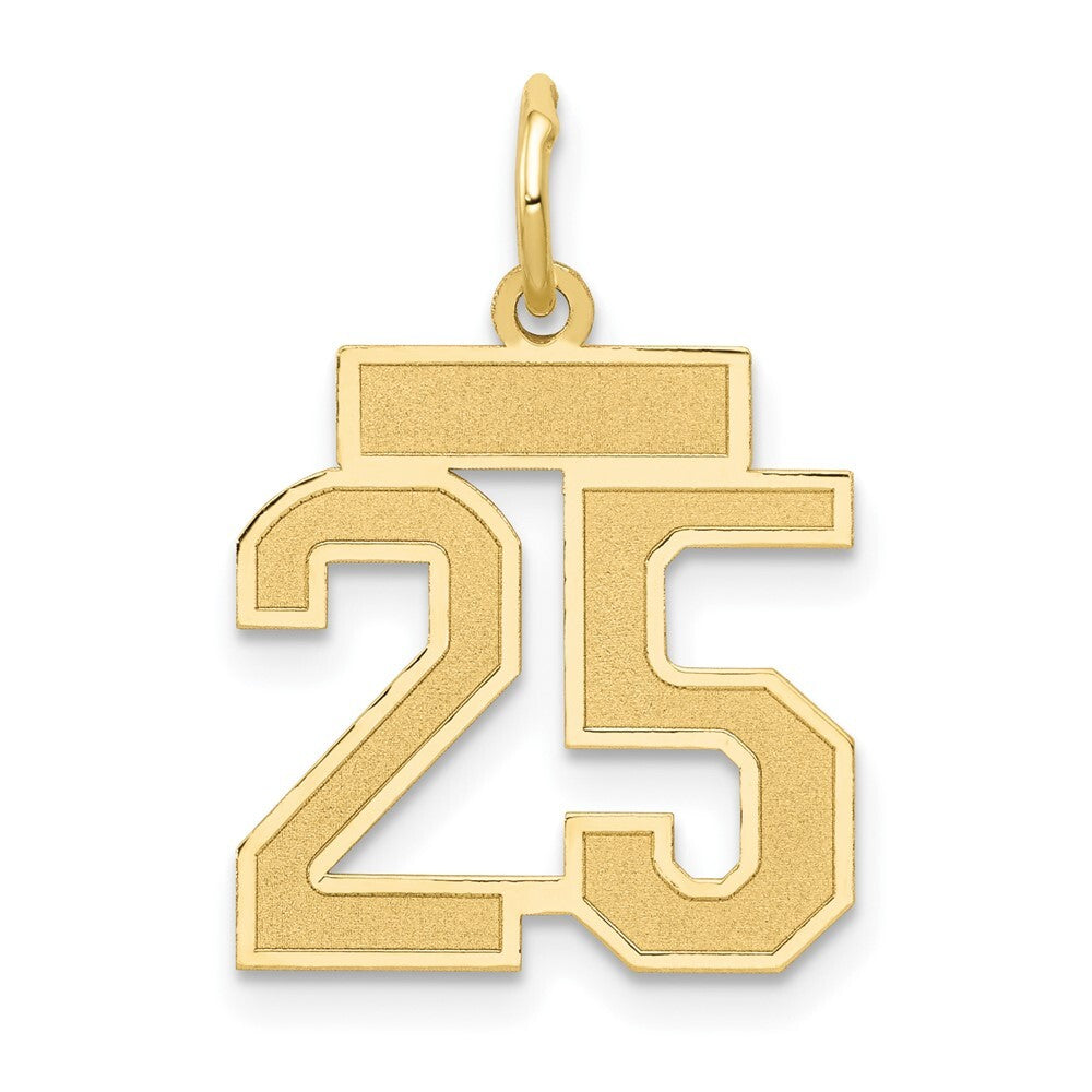 14k Yellow Gold Small Satin Number 25 Charm Pendant for Women