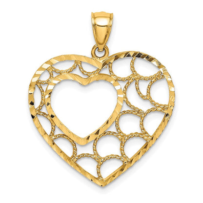 14k Yellow Gold Diamond-cut Heart Pendant for Women