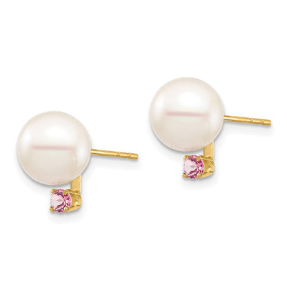 14k Yellow Gold 8-8.5mm Freshwater Cultured Pearl & Pink Topaz Earrings