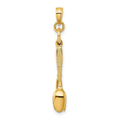 14k Yellow Gold 3-D Enamel Knife, Fork, Spoon Moveable Charm Pendant for Women
