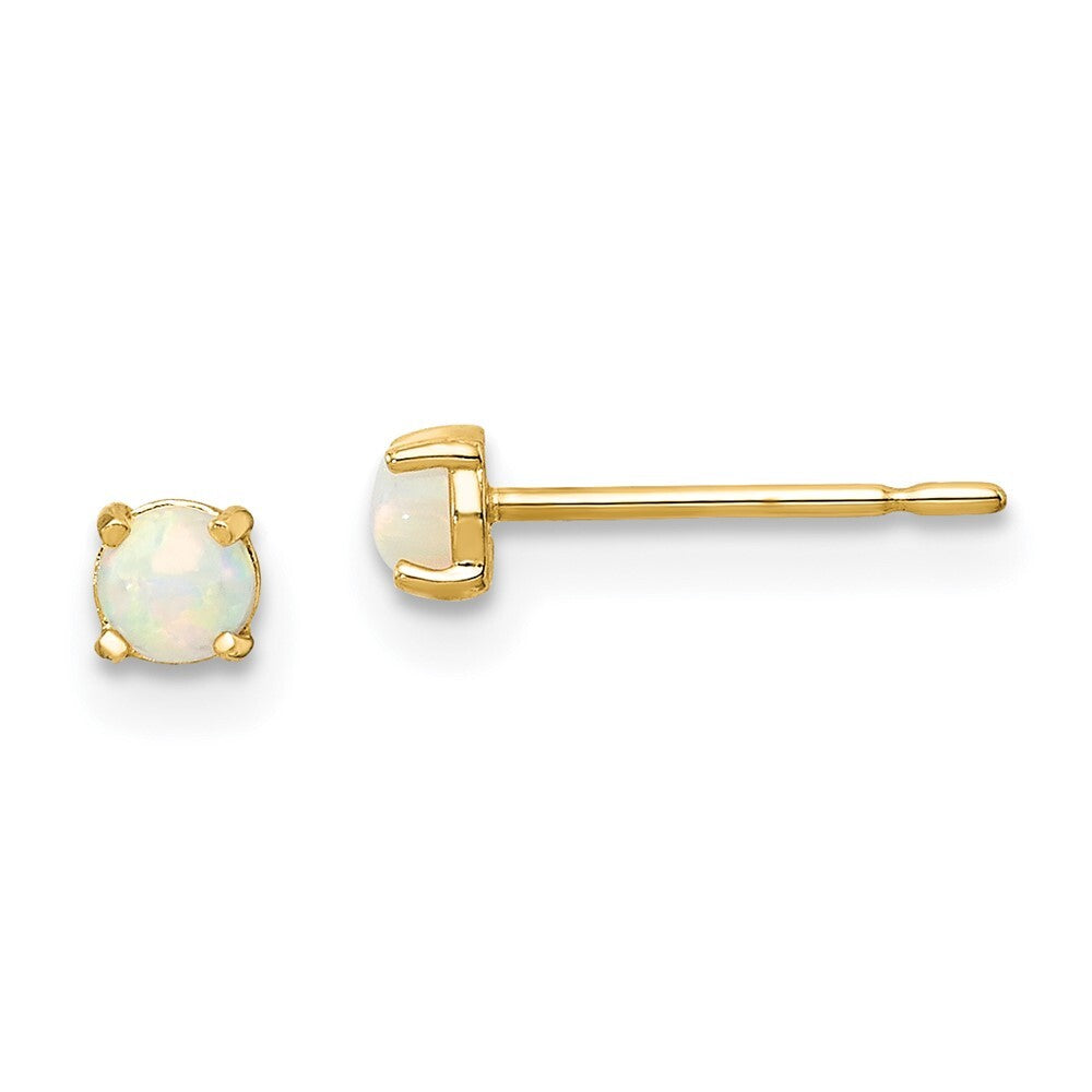 14k Yellow Gold Synthetic Lab Created Opal Stud Earrings Gift for Women
