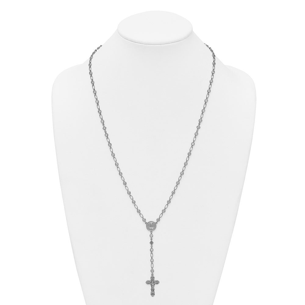 Sterling Silver Polished Round Cubic Zirconia 25.25in Rosary Necklace