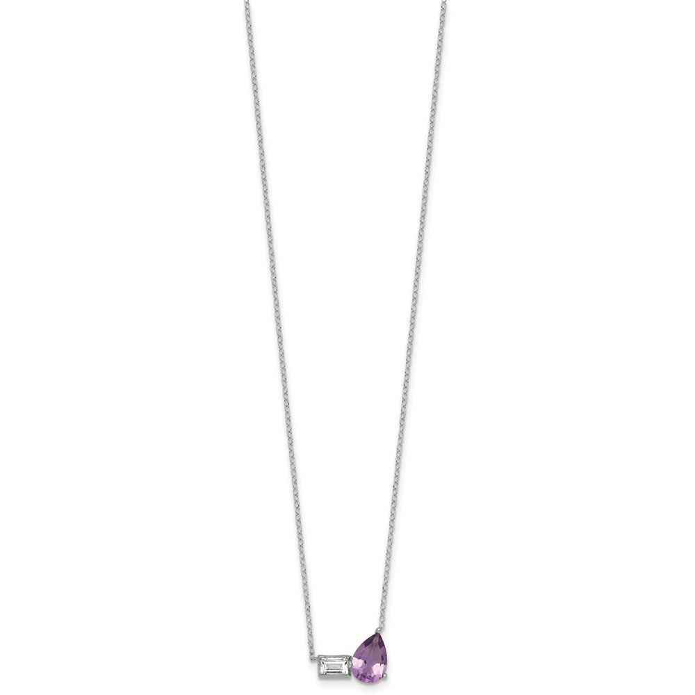 Sterling Silver Pear Amethyst and Emerald-cut White Topaz Necklace 16" w/ 2" Ext