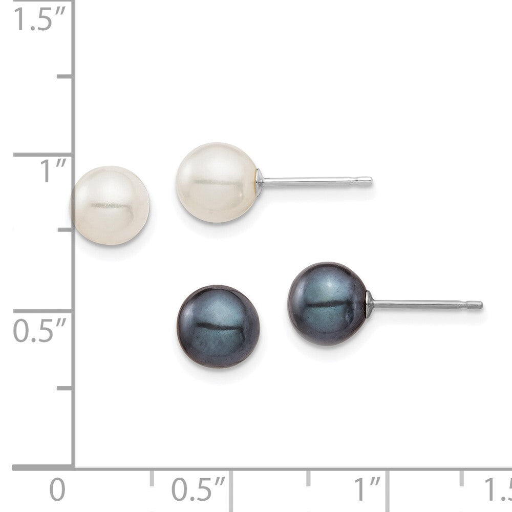 14k Gold 6-7mm Black and Freshwater Cultured Pearl 2 Pair Stud Earrings Set