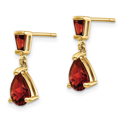 14k Yellow Gold Gold Garnet Dangle Earrings Gift for Women