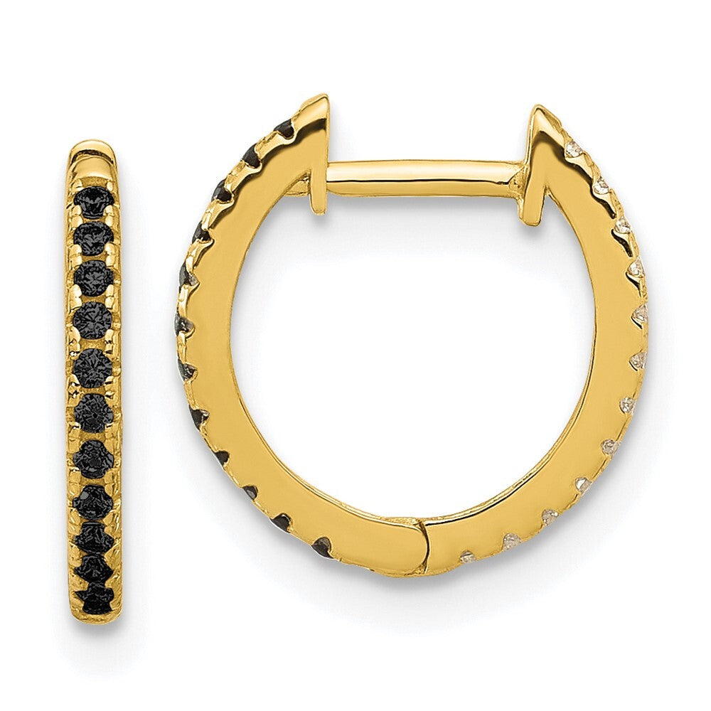 14k Yellow Gold Black and Cubic Zirconia Reversible Hinged Huggie Hoop Earrings