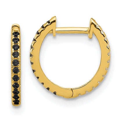 14k Yellow Gold Black and Cubic Zirconia Reversible Hinged Huggie Hoop Earrings