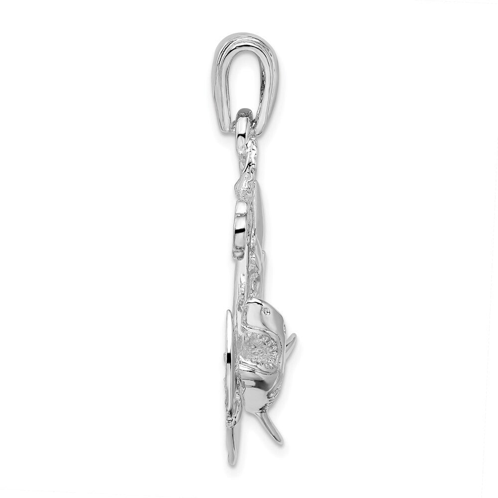 Sterling Silver Rhodium-Plated Polished Anchor with Shark Pendant