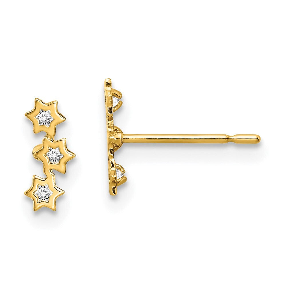 14k Yellow Gold Stars Cubic Zirconia Stud Earrings