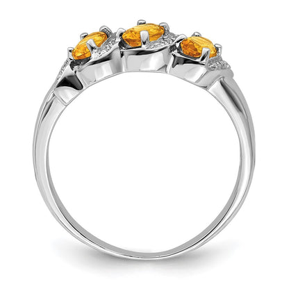 Sterling Silver Rhodium 3 Stone Citrine & Diamond Ring Size 8