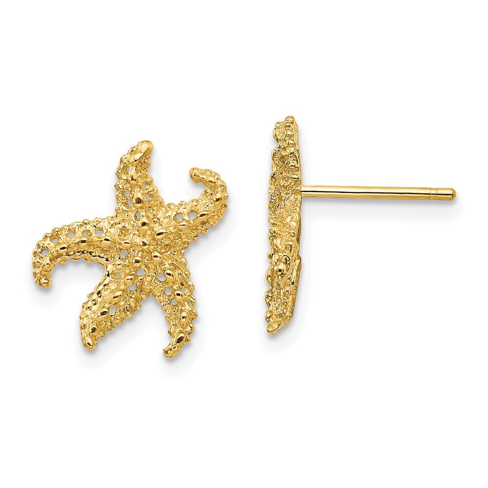 14k Yellow Gold Starfish Stud Earrings Gift for Women