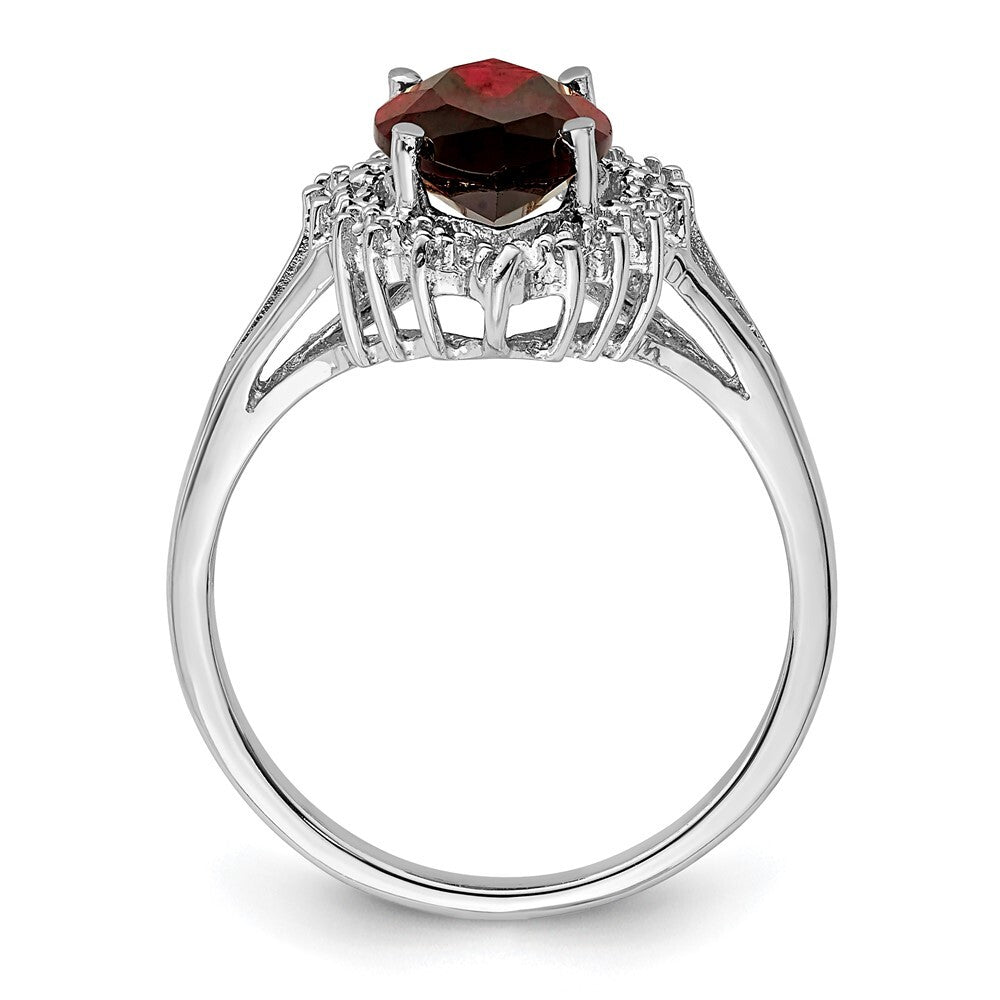 Sterling Silver Rhodium Garnet Diamond Ring Size 6