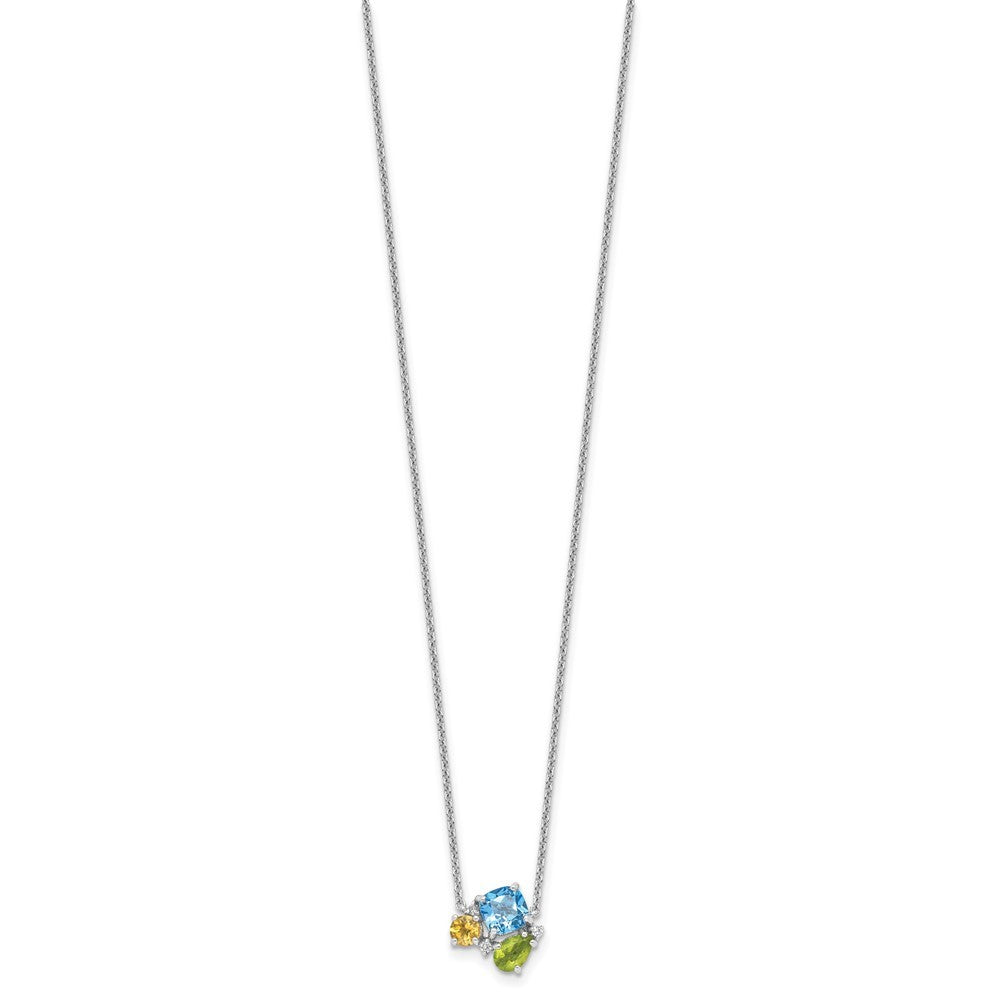Sterling Silver Rhodium Lt. Swiss BT/White Topaz/Peridot/Citrine 18in Necklace