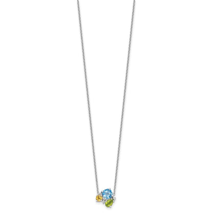 Sterling Silver Rhodium Lt. Swiss BT/White Topaz/Peridot/Citrine 18in Necklace