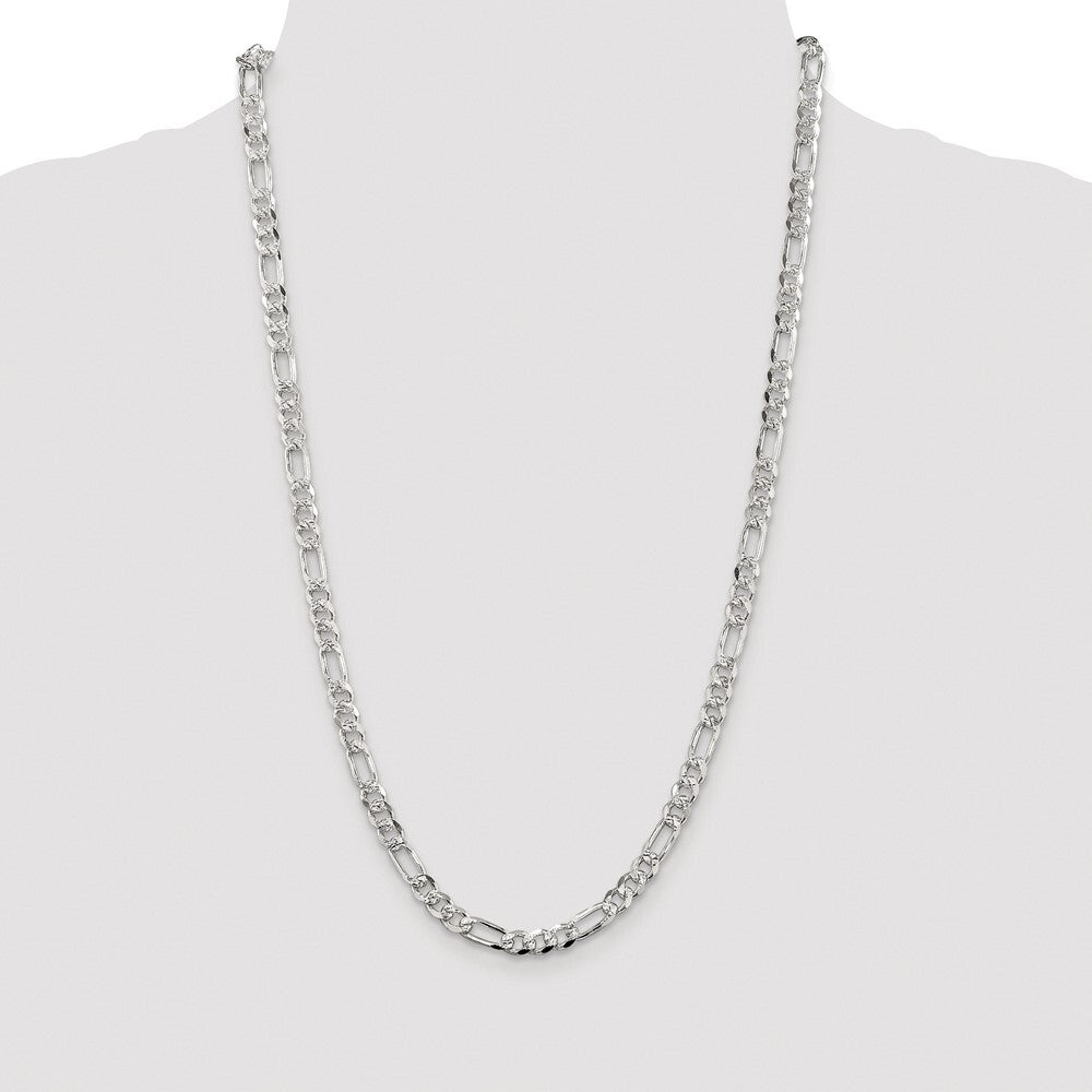 Sterling Silver Rhodium-plated 5.5mm Pav� Flat Figaro Chain