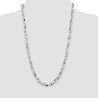 Sterling Silver Rhodium-plated 5.5mm Pav� Flat Figaro Chain