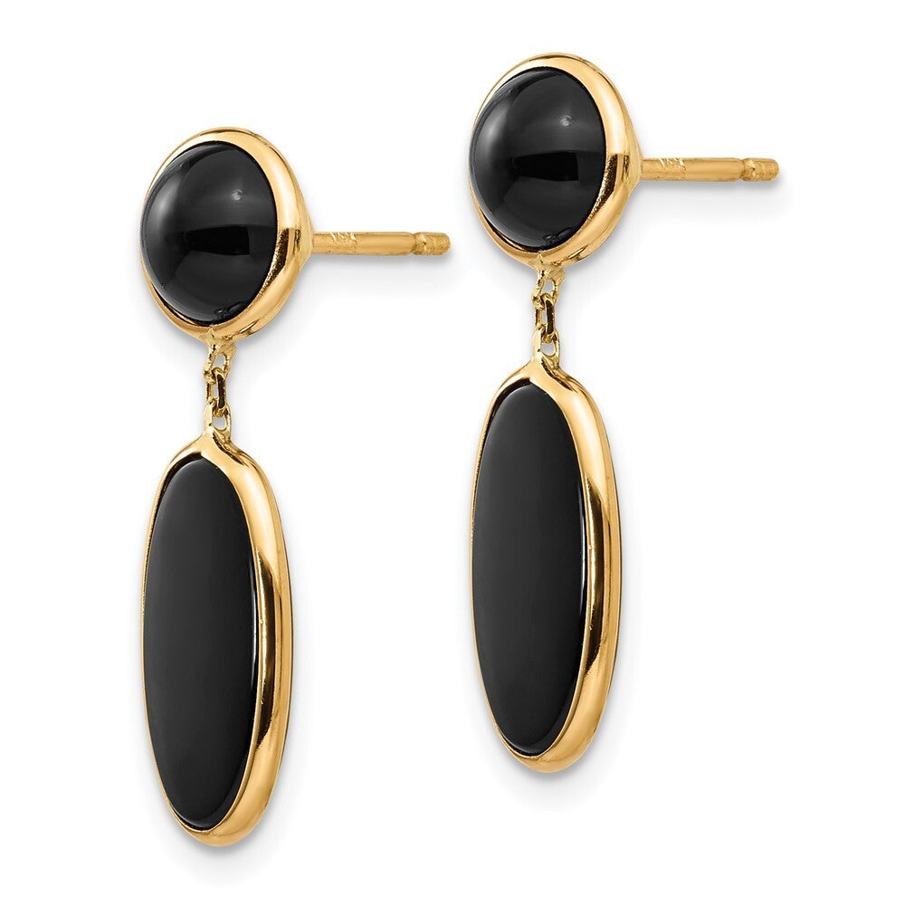 14k Yellow Gold Onyx Oval Dangle Earrings Gift for Women