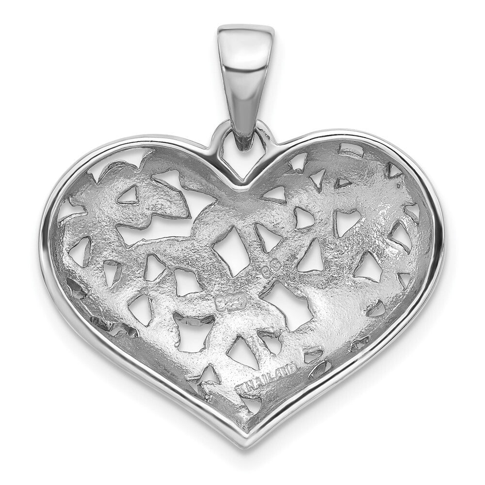 Sterling Silver Rhodium-Plated Polished Flower Heart Pendant