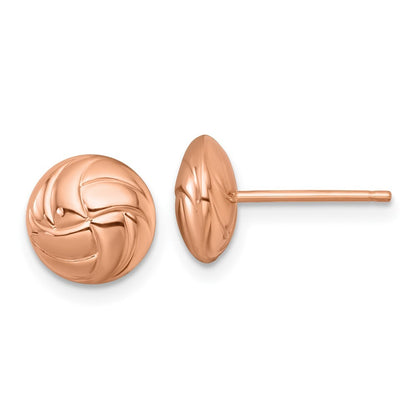 14k Rose Gold Polished Textured Hollow Button Stud Earrings