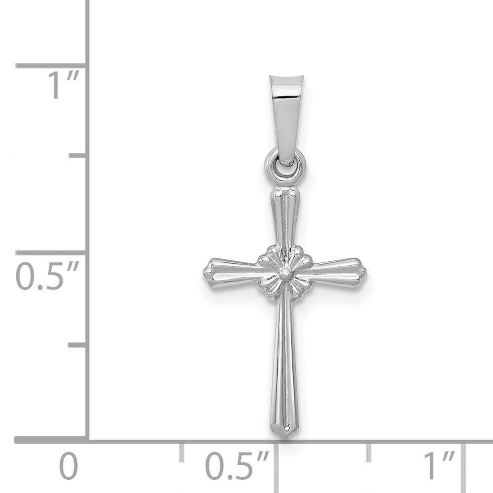 14k White Gold Polished Center Flower Cross Pendant for Women
