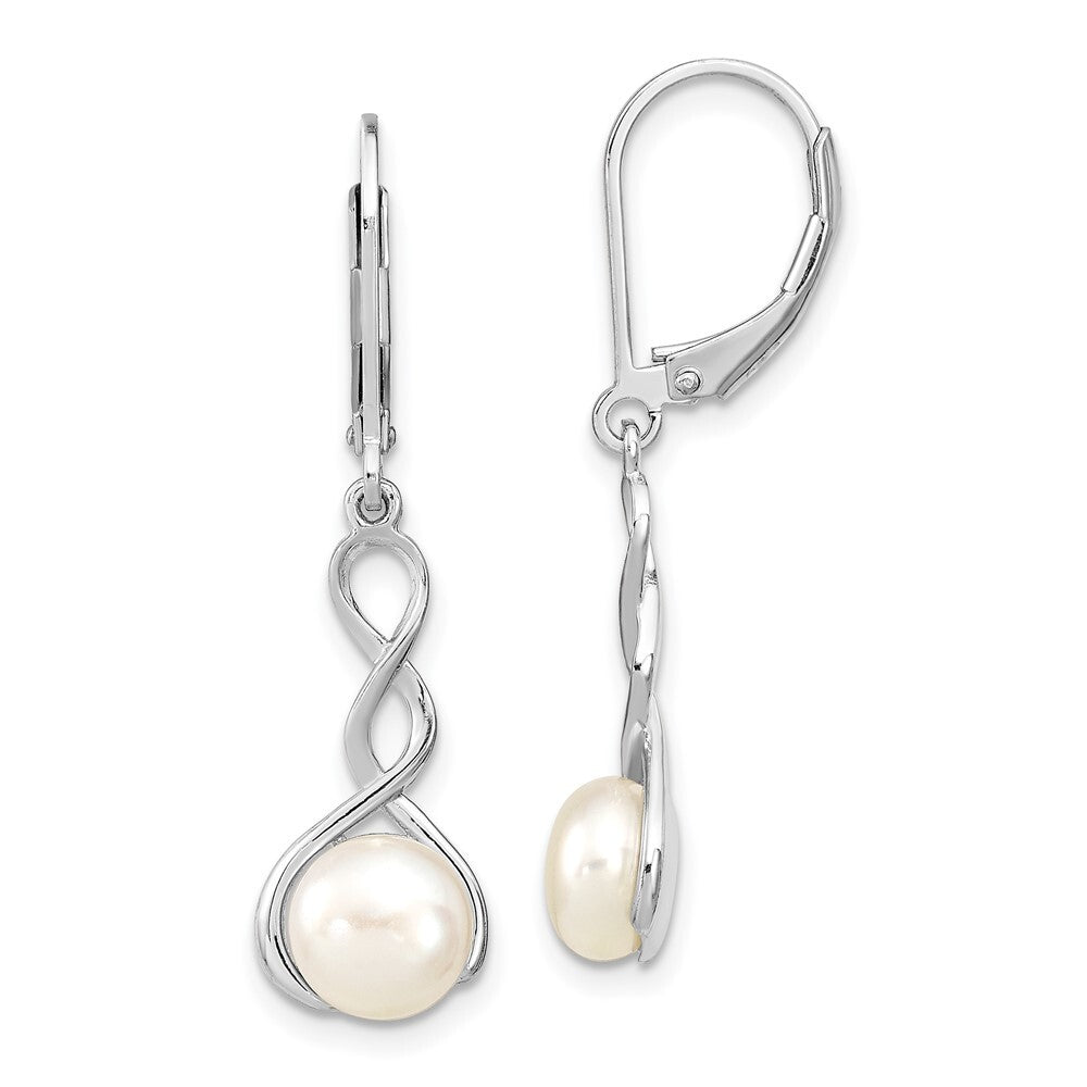 Sterling Silver Twisted 7-8mm Cultured Pearl Leverback Dangle Earrings