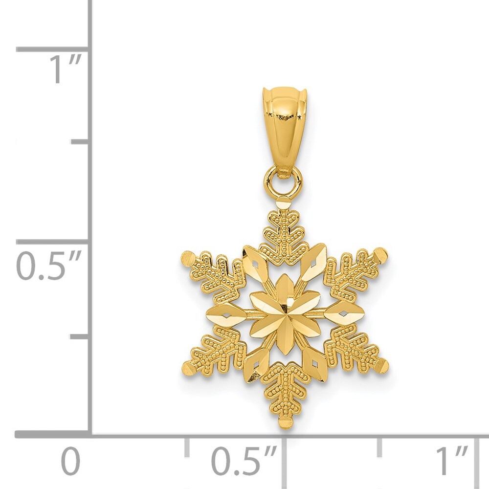 14k Yellow Gold Diamond-cut Polished Snowflake Pendant for Women