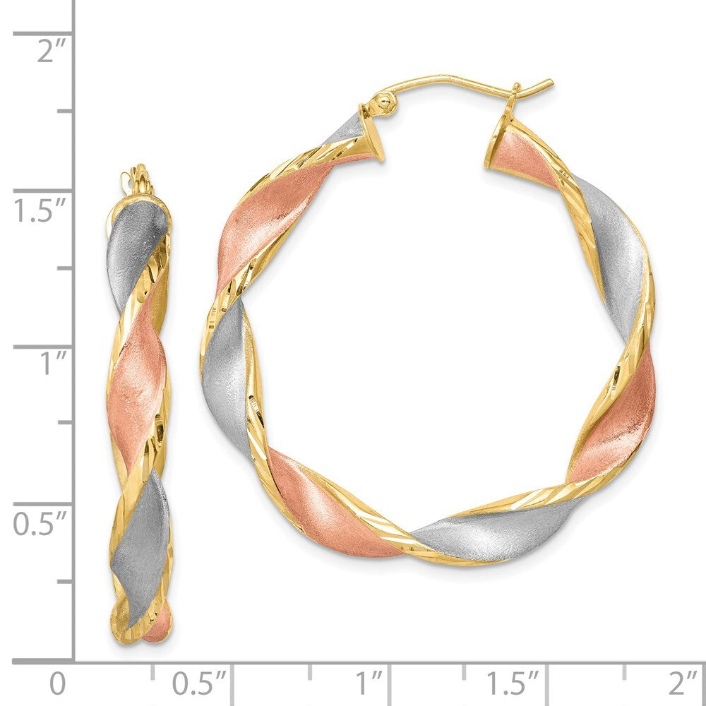 Sterling Silver Yellow/Rose Vermeil Diamond-cut 5mmTwisted Hoop Earrings