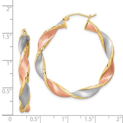 Sterling Silver Yellow/Rose Vermeil Diamond-cut 5mmTwisted Hoop Earrings