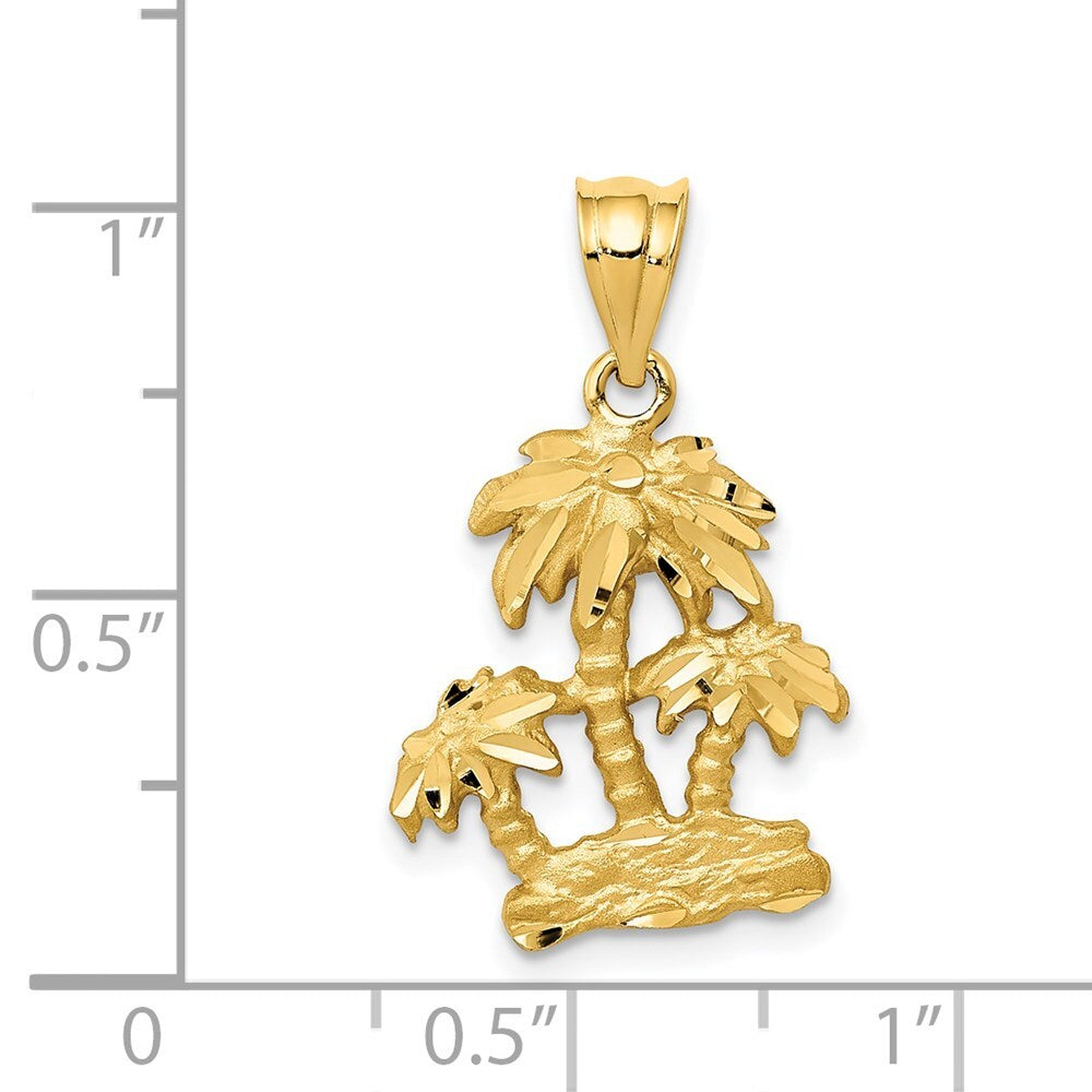 14k Yellow Gold Satin Diamond-cut Open-Backed Palm Trees Pendant for Women