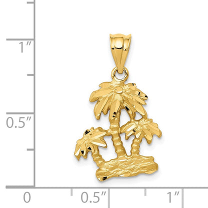 14k Yellow Gold Satin Diamond-cut Open-Backed Palm Trees Pendant for Women