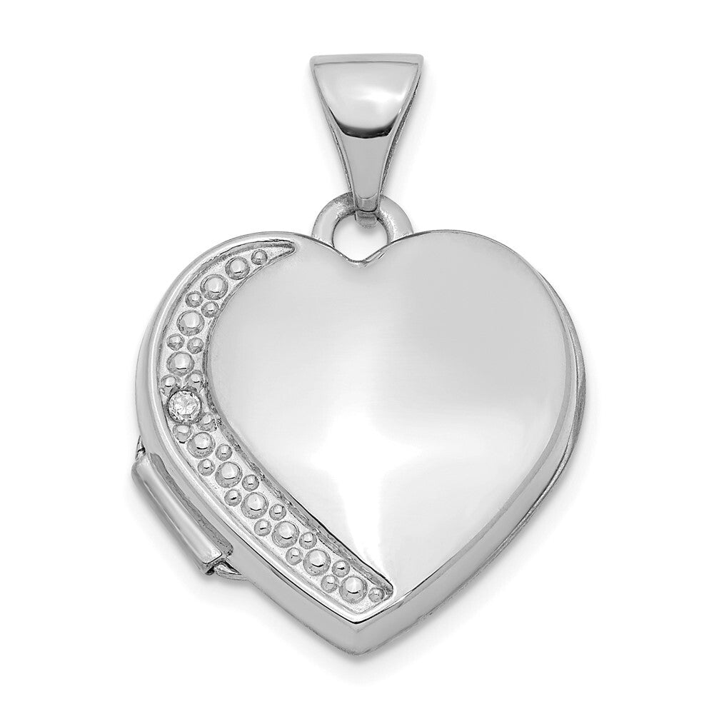 14k White Gold Diamond 16mm Heart Locket Pendant for Women