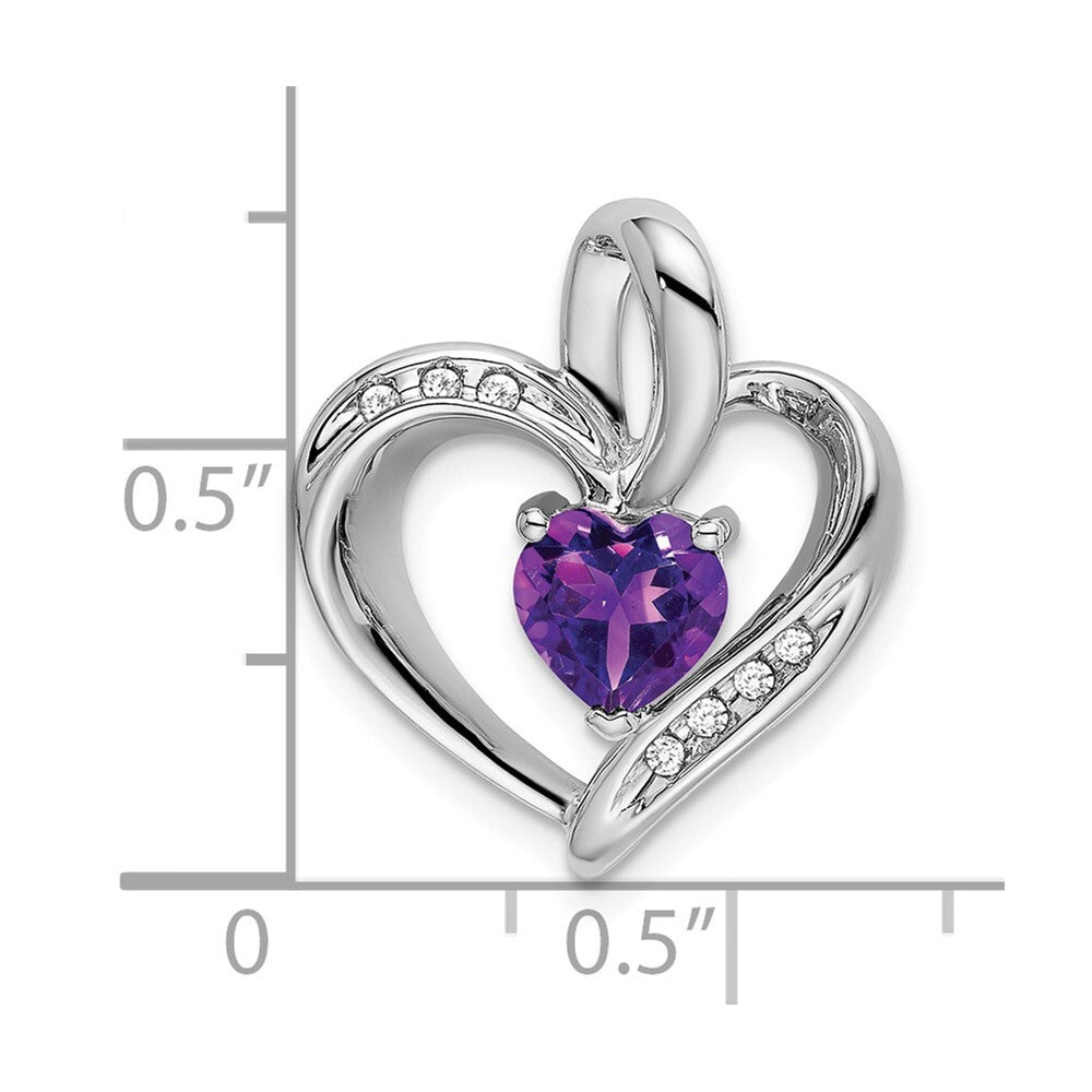 14k White Gold Amethyst and Diamond Heart Pendant for Women