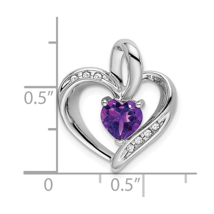 14k White Gold Amethyst and Diamond Heart Pendant for Women