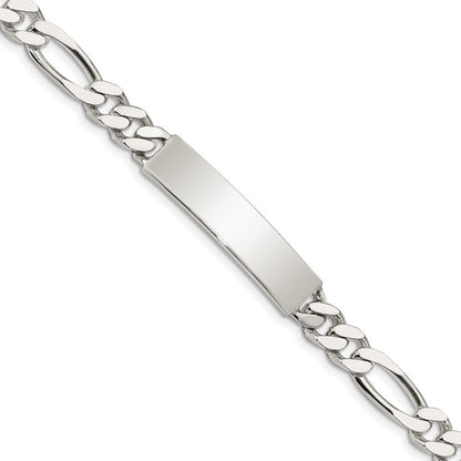 Sterling Silver Polished Engraveable Figaro Link ID Bracelet