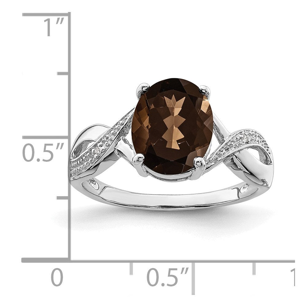 Sterling Silver Rhodium Smoky Quartz & Diamond Ring Size 8
